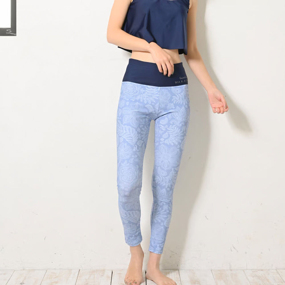 Maka-Hou Women Water ＆ Yoga Leggings-NAVY LEAF_image2