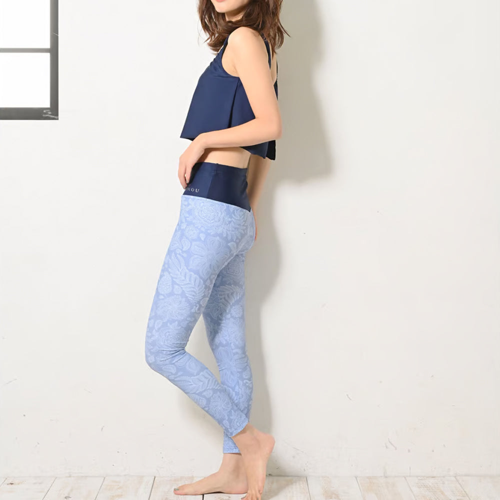 Maka-Hou Women Water ＆ Yoga Leggings-NAVY LEAF_image1