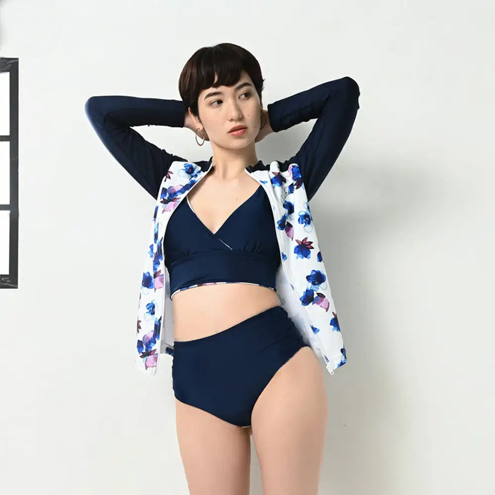 Maka-Hou Women Zip-Up Rashguard-BRUSH FLOWER_image1