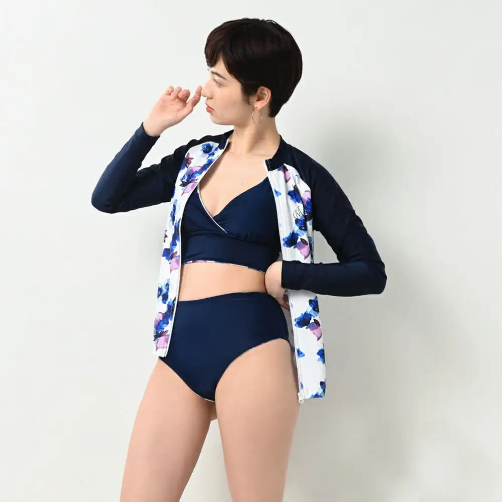 Maka-Hou Women Zip-Up Rashguard-BRUSH FLOWER_image2