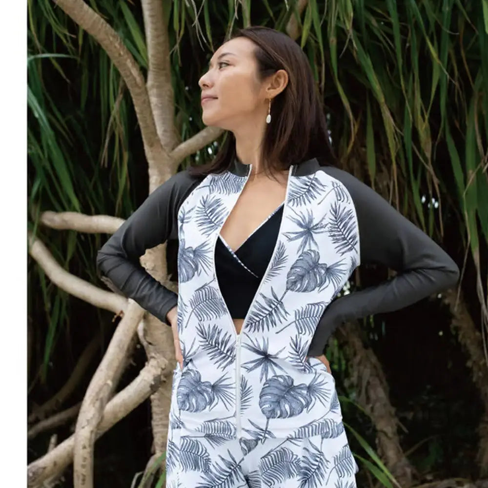 Maka-Hou Women Zip-Up Rashguard-MIX LEAF_image2