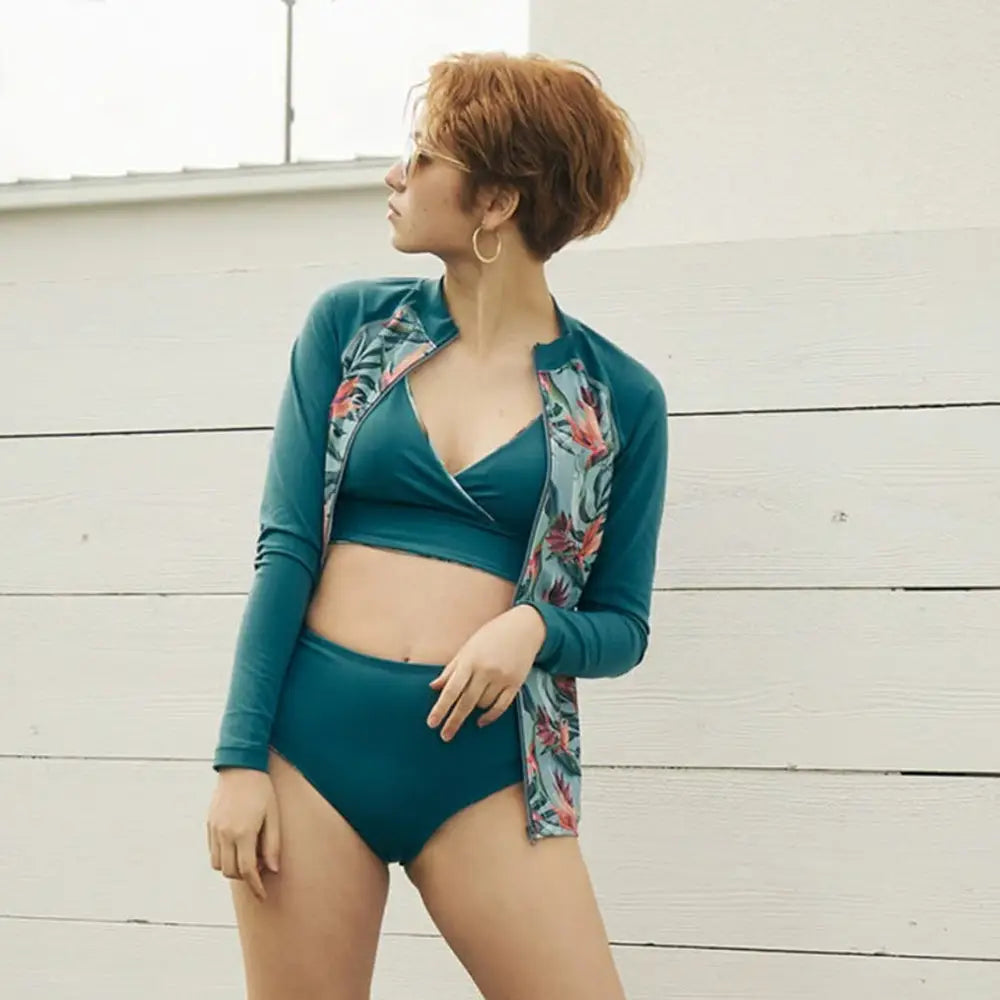 Maka-Hou Women Zip-Up Rashguard-NETTAI LEAF_image1