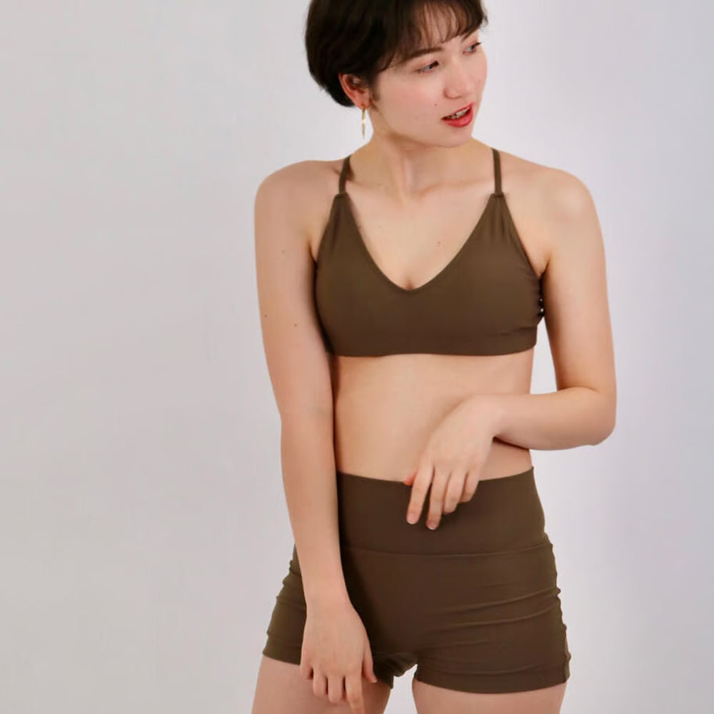 Maka-Hou Womens Back Cross Bra Top-BROWN_5