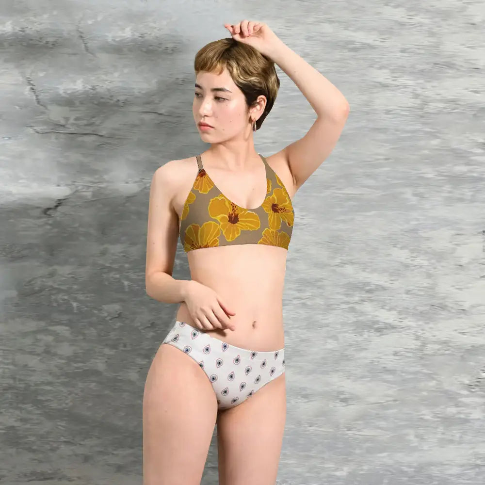 Maka-Hou Womens Back Cross Bra Top- L-FLORAL_4