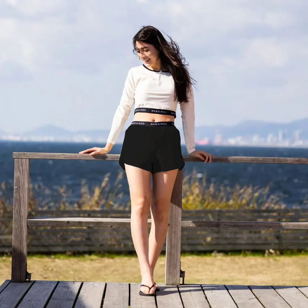 Maka-Hou Womens Sports Short Pants - BLACK_3