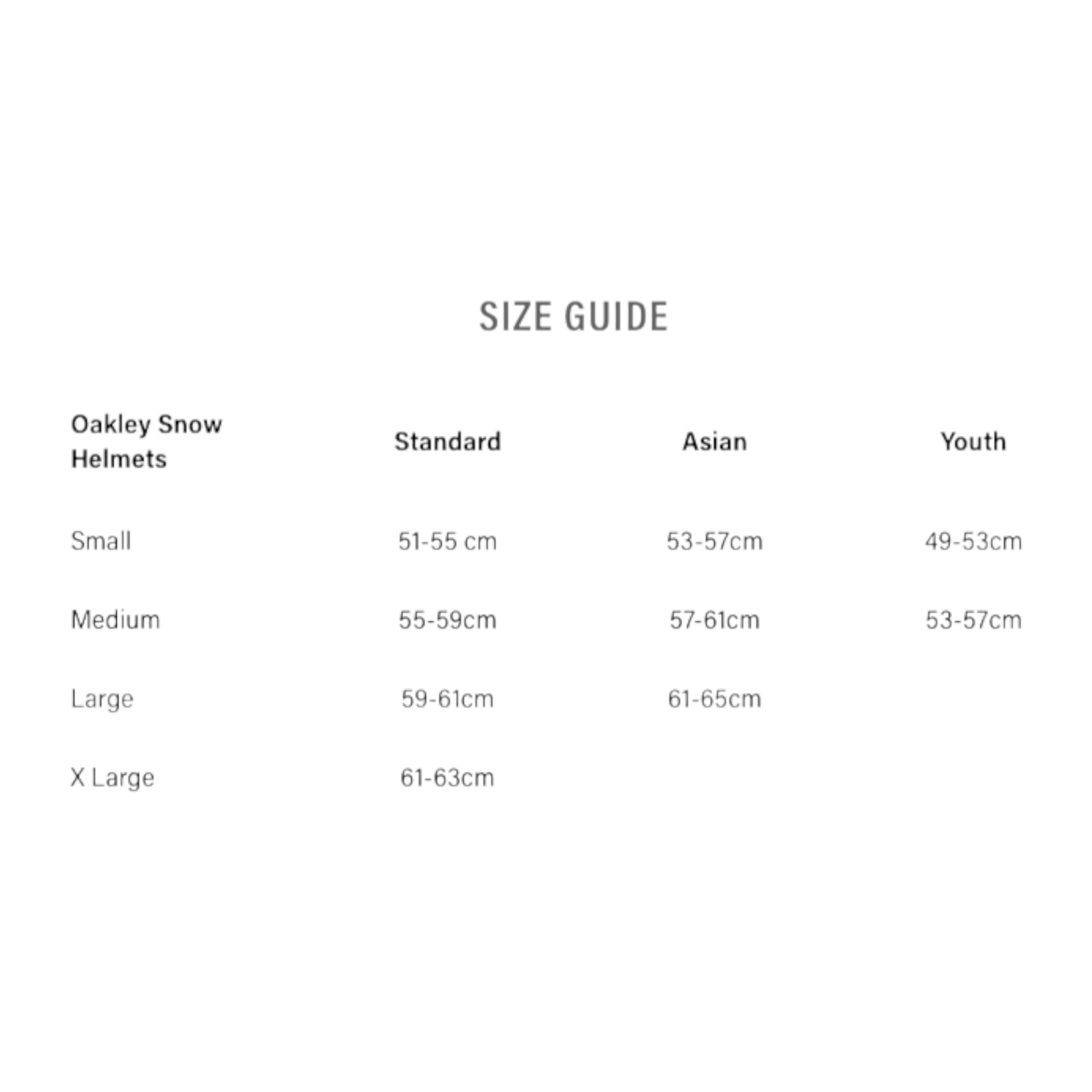 Oakley Asia Fit Helmet-size-chart