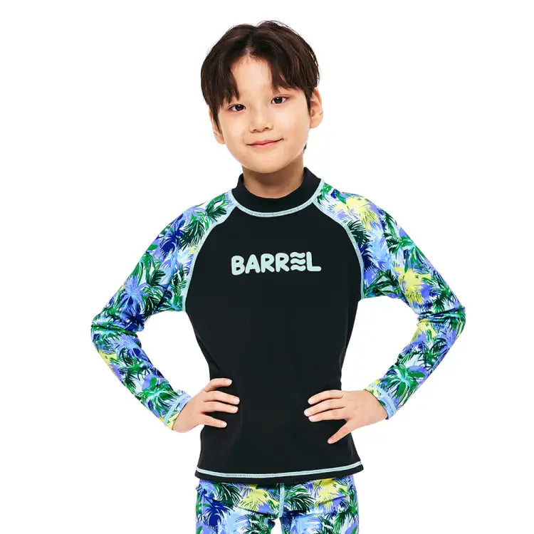 Rashguards: Barrel Kids Tropical L/S Rashguard-BLACK - Barrel / Pink / 130 / 2025, BARREL, BARREL HK, BRIV25HKOP02, Clothing