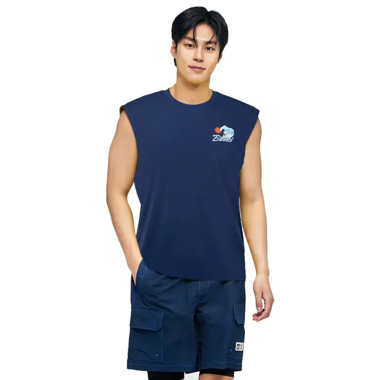 Rashguards: Barrel Men Tropical Sleeveless Rashguard-NAVY - 2025, BARREL, BARREL HK, BRIV25HKOP02, Clothing