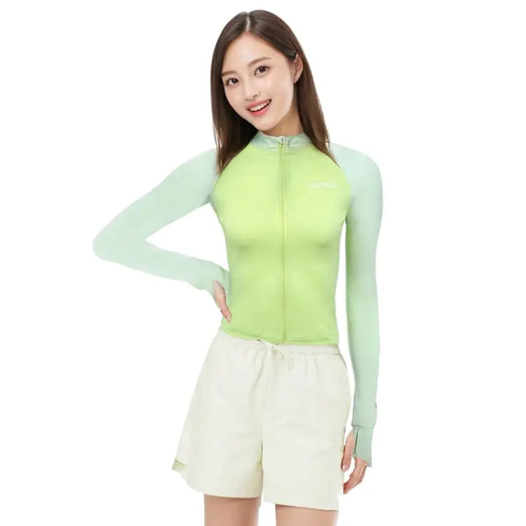 Rashguards: Barrel Women Color Scheme Crop Zip Rashguard-LIME - 2025, BARREL, BARREL HK, BRIV25HKOP02, Clothing