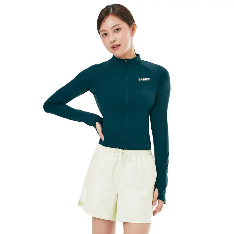 Rashguards: Barrel Women Essential Crop Zip Rashguard-GREEN - 2025, BARREL, BARREL HK, BRIV25HKOP02, Burgundy