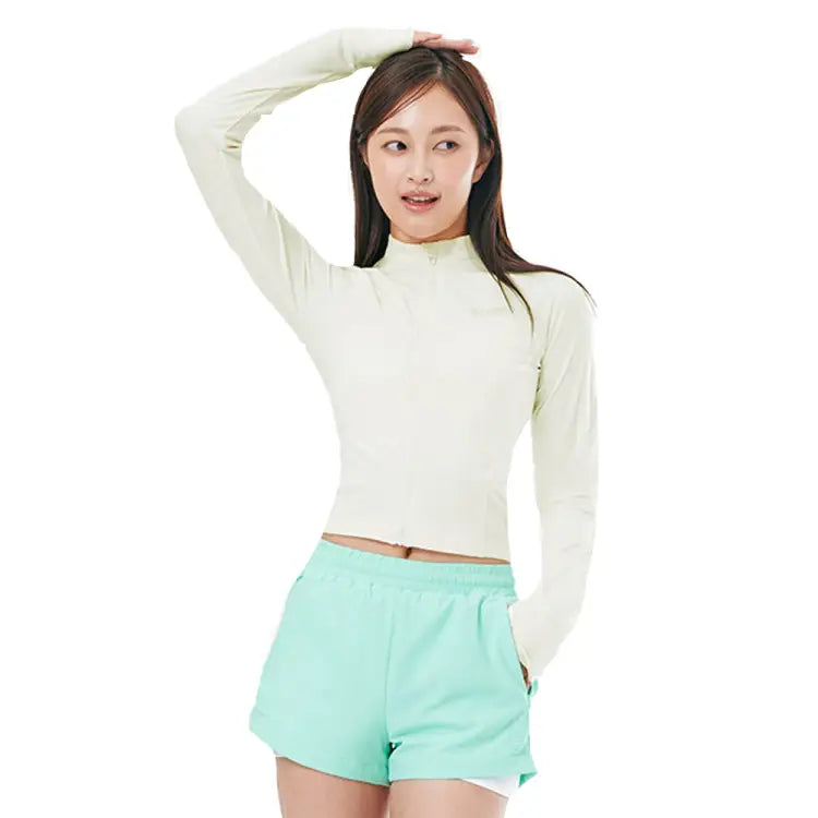 Rashguards: Barrel Women Essential Crop Zip Rashguard-IVORY - 2025, BARREL, BARREL HK, BRIV25HKOP02, Clothing