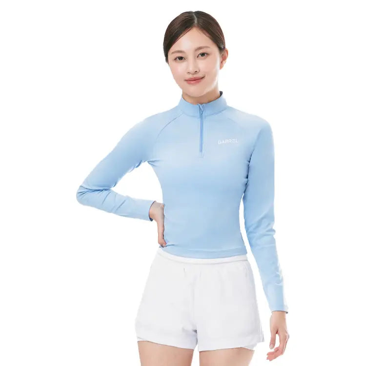 Rashguards: Barrel Women Essential Half Zip Crop Rashguard-BLUE - 2025, BARREL, BARREL HK, Blue, BRIV25HKOP01