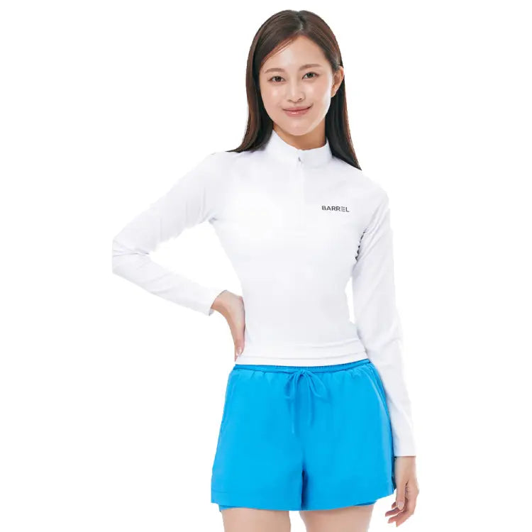 Rashguards: Barrel Women Essential Half Zip Crop Rashguard-WHITE - 2025, BARREL, BARREL HK, BRIV25HKOP01, Clothing