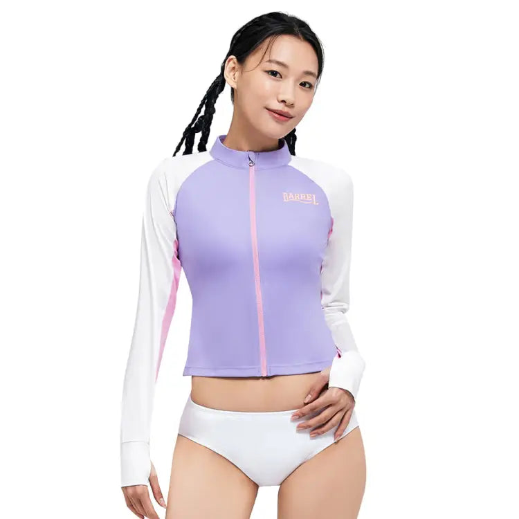 Rashguards: Barrel Women Romantic Crop Zip Up Rashguard-PURPLE - BARREL, BARREL HK, BRIV24HKOPT02, Clothing, Fashion | B4SWWCZ002LAV085