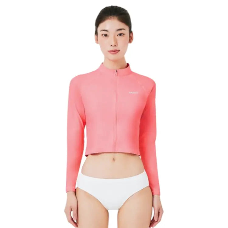 Rashguards: Barrel Women Sunset Crop Zip-Up Rashguard-PINK - Barrel / Pink / S (85) / 2023_2nd, B3SWWCR005BLK080, B3SWWCR005BLK085,