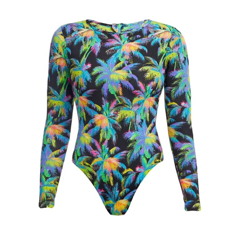 Swimsuits: Funkita Women Long Shot One Piece-PARADISE PLEASE - Funkita / Black Tropic / 8 / 2024, Black Tropic, Clothing, Fashion, FUNKY