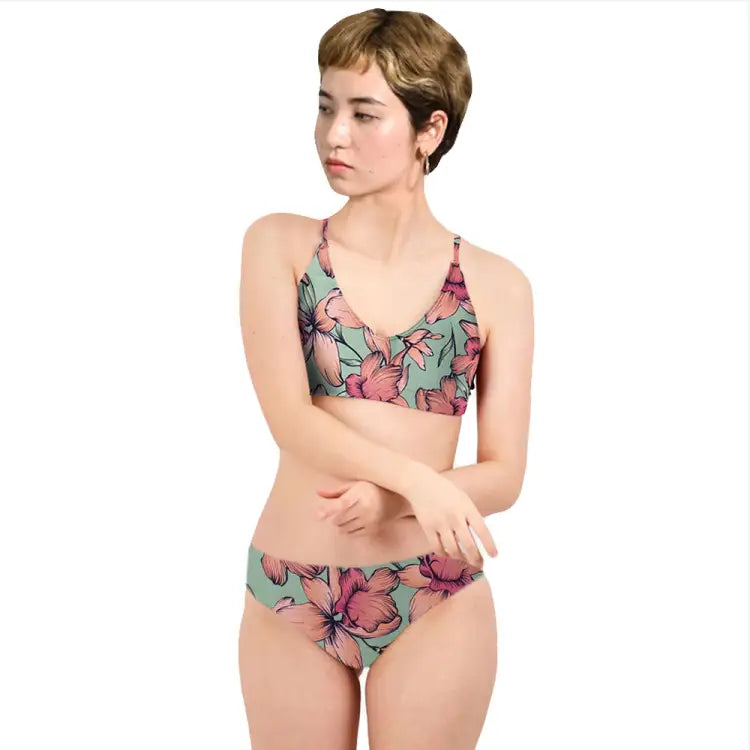 Swim Tops: Maka-Hou Women Back Cross Bra Top-BIG FLOWER (Japanese Brand) - 2024, Big Flower, Clothing, Fashion, Hong Kong | 13W06-12S3609-M