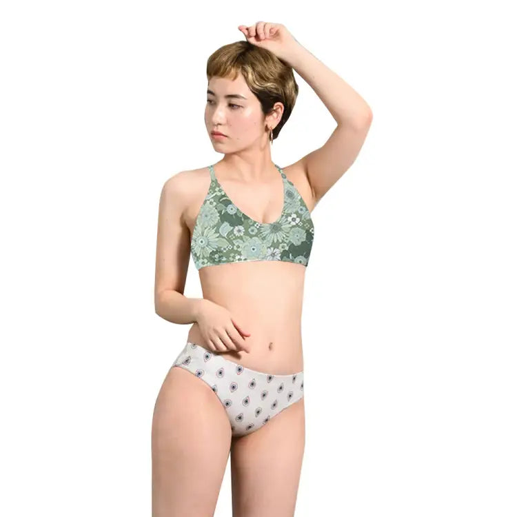 Swim Tops: Maka - Hou Women Back Cross Bra Top - GREEN FLOWER - 2024, Clothing, Fashion, Green Flower, Hong Kong | 13W06 - 12S3533 - M