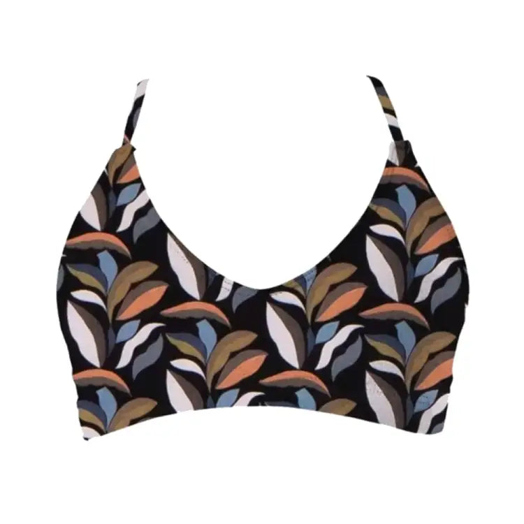 Swim Tops: Maka-Hou Women Back Cross Bra Top-MULTI LEAF (Japanese Brand) - MAKA-HOU / Multi Leaf / M / 13W06-12S0014-L, 13W06-12S0014-M,