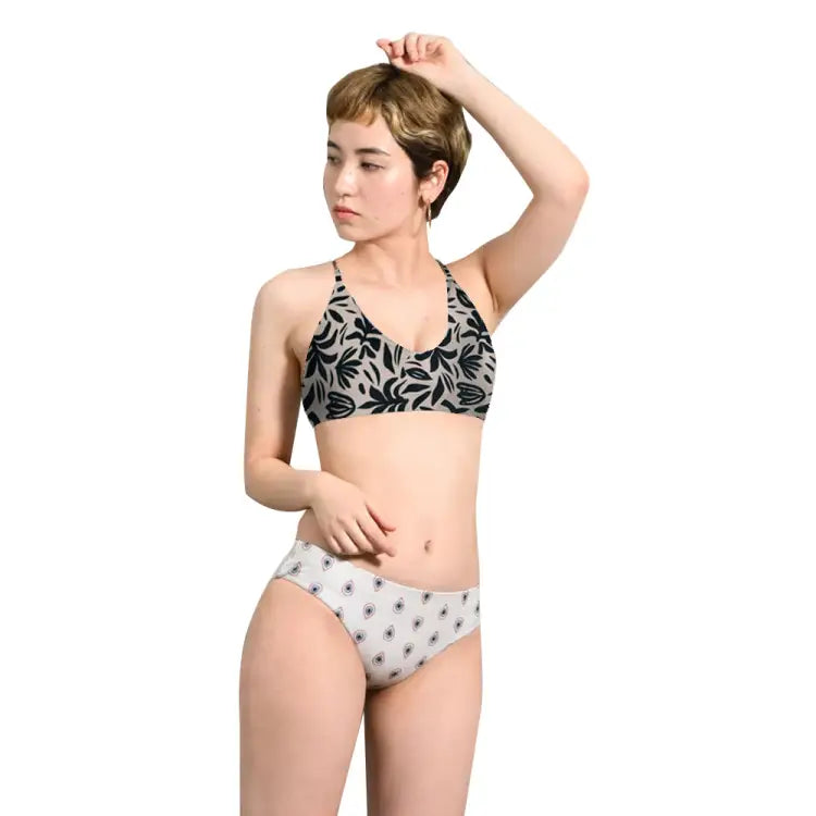 Swim Tops: Maka-Hou Women Back Cross Bra Top-PAINT (Japanese Brand) - 13W06-12S0014-L, 13W06-12S0014-M, 2024, Clothing, Fashion