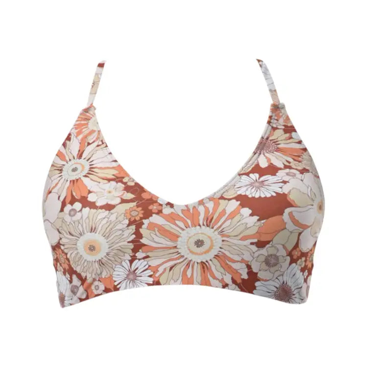 Swim Tops: Maka-Hou Women Back Cross Bra Top-RETRO FLOWER (Japanese Brand) - MAKA-HOU / Retro Flower / M / 13W06-12S0014-L,