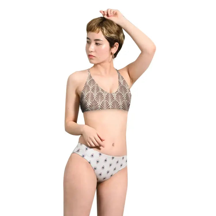 Swim Tops: Maka-Hou Women Back Cross Bra Top-SHELL (Japanese Brand) - 13W06-12S0014-L, 13W06-12S0014-M, 2024, Clothing, Fashion