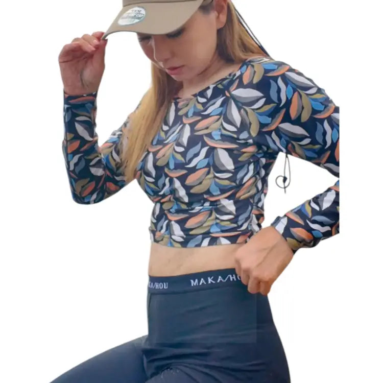 Rashguards: Maka-Hou Women Back Ribboon Rashguard-MULTI LEAF (Japanese Brand) - 2024, Clothing, Fashion, Hong Kong, Japan