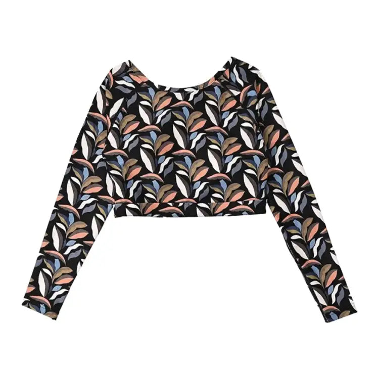 Rashguards: Maka-Hou Women Back Ribboon Rashguard-MULTI LEAF (Japanese Brand) - MAKA-HOU / Multi Leaf / M / 2024, Clothing, Fashion, Hong