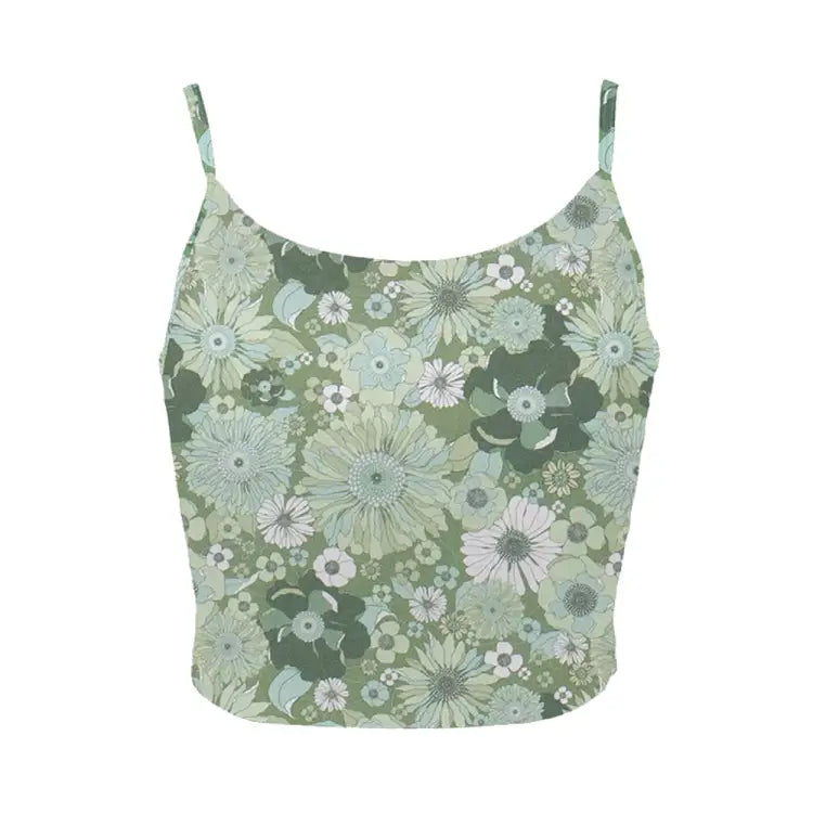Swim Tops: Maka-Hou Women Camisole Bra Top-GREEN FLOWER (Japanese Brand) - MAKA-HOU / Green Flower / M / 2025, Clothing, Fashion, Green