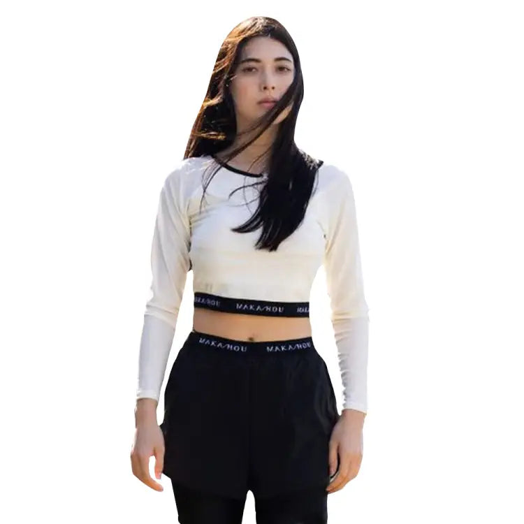 Rashguards: Maka-Hou Women Crop Rash Guard-VANILLA (Japanese Brand) - Clothing, Fashion, Hong Kong, Japan, Macau