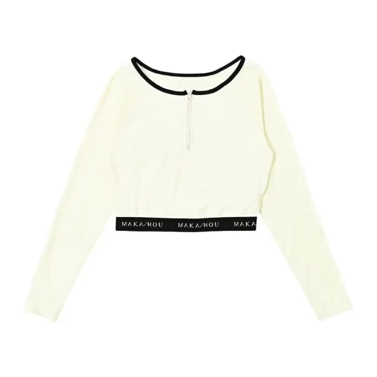 Rashguards: Maka-Hou Women Crop Rash Guard-VANILLA (Japanese Brand) - MAKA-HOU / Vanilla / M / Clothing, Fashion, Hong Kong, Japan, Macau