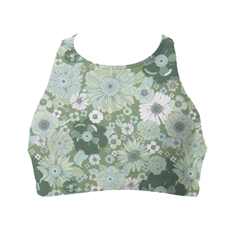 Swim Tops: Maka - Hou Women Free Motion Bra Top - GREEN FLOWER - MAKA_HOU / Green M 2024, Clothing, Fashion, Flower, Hong Kong | 13W05