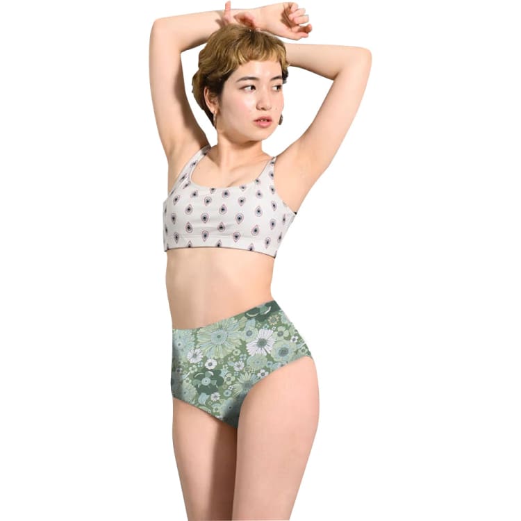 Bikini Pants: Maka - Hou Women High Waist Panties - GREEN FLOWER - Pants, Bottom, Clothing, Fashion, Green | 40W02 - 22S3533 - M