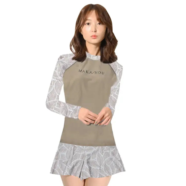 Rashguards: Maka - Hou Women Long Sleeve Rashguard - BEIGE LEAF - Beige Leaf, Clothing, Exceed By, Fashion, Hong Kong | 11W11 - 22S2904 - M