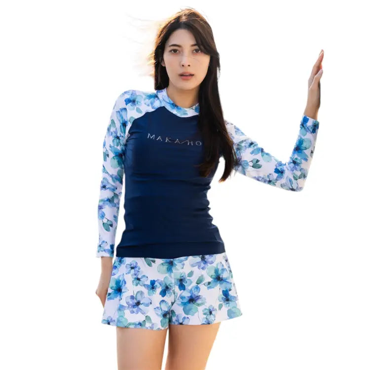 Rashguards: Maka-Hou Women Long Sleeve Rashguard-WATER FLOWER (Japanese Brand) - Clothing, Exceed By, Fashion, Hong Kong, Japan