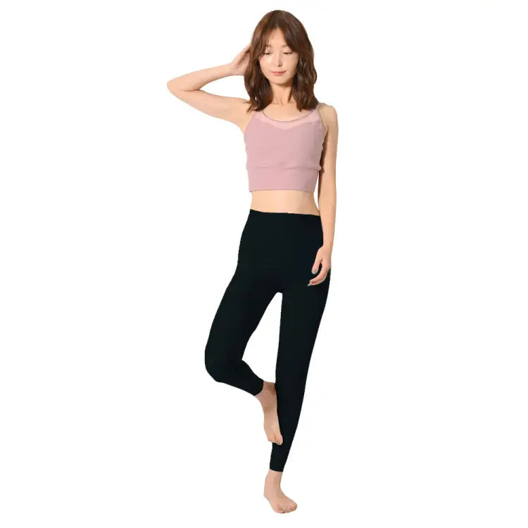 Leggings / Water: Maka - Hou Women Mesh ＆ Yoga Leggings - BLACK - Beige Leaf, Black, Bottom, Clothing, Fashion | 71W20 - 22S0009 - M