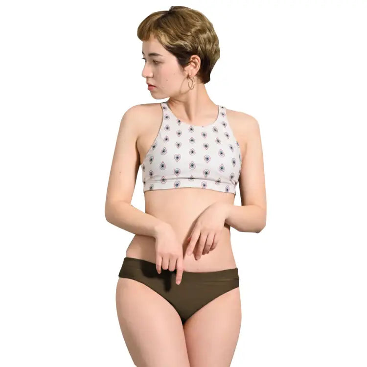 Bikini Pants: Maka-Hou Women Mid-Rise Bikini Bottom-BROWN (Japanese Brand) - 40W01-12S0009-L, 40W01-12S0009-M, Bikini Pants, Bottom, Brown