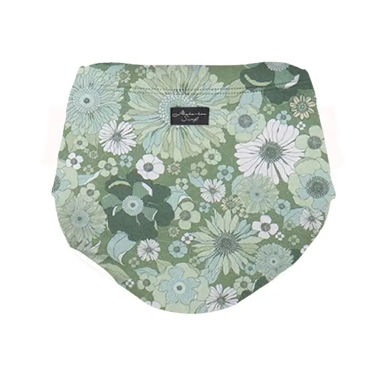 Bikini Pants: Maka-Hou Women Mid-Rise Bikini Bottom-GREEN FLOWER (Japanese Brand) - 40W01-12S0009-L, 40W01-12S0009-M, 40W01-12S1434-L,