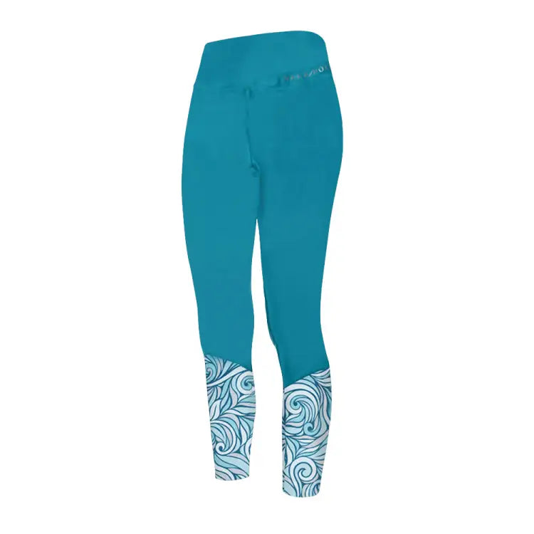 Leggings / Water: Maka - Hou Women P ＆ Yoga Leggings - BLUE - Blue M Beige Leaf, Blue, Bottom, Clothing, Fashion | 71W22 - 32S2532 - M