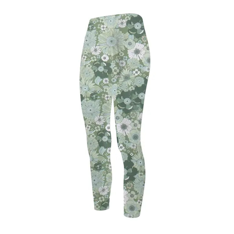Leggings / Water: Maka - Hou Women P ＆ Yoga Leggings - GREENFLOWER - Barrel Green Flower M Bottom, Clothing, Fashion, Flower, Hong Kong