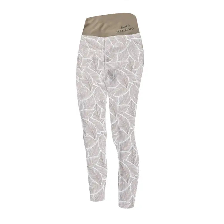 Leggings / Water: Maka - Hou Women ＆ Yoga Leggings - BEIGE LEAF - Bottom, Clothing, Fashion, Green Flower, Hong Kong | 71W10 - 02A