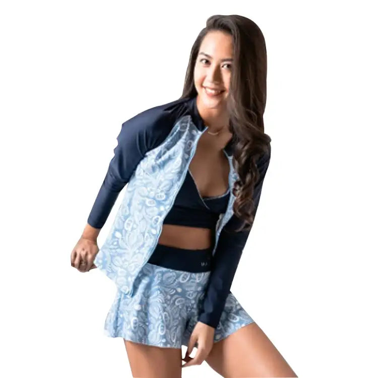 Rashguards: Maka - Hou Women Zip - Up Rashguard - NAVY LEAF - Clothing, Exceed By, Fashion, Hong Kong, Japan | 11W12 - 22S1714 - M