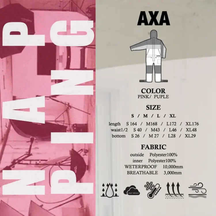 One Piece / Snow: NAPPING J-2 AXA ONE PIECE SNOWSUIT-PINK - 2021, Clothing, Ice & Snow, KT20200331-A, LCX | NAPPING-J2AXA-PNK-S