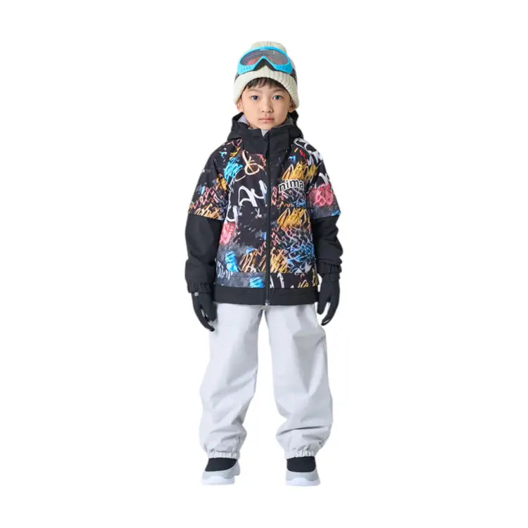 Jackets / Snow: Nima Kids Graffiti Snow Suits-BLACK (Japanese Brand) - Nima / Black / 110 / 2025, 25JR-1601-21P-110, 25JR-1601-21P-120,