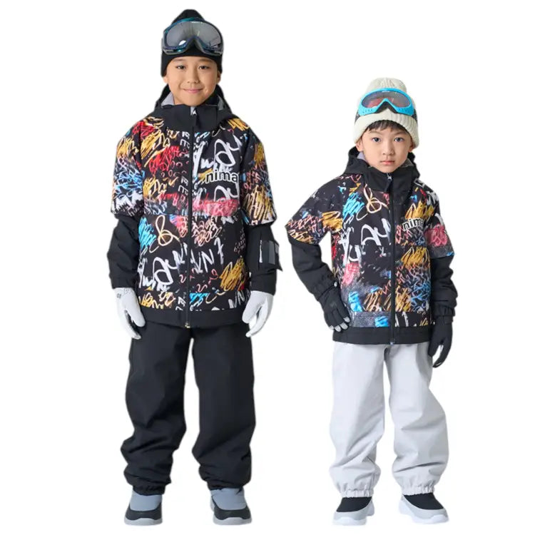 Jackets / Snow: Nima Kids Graffiti Snow Suits-BLACK (Japanese Brand) - 2025, 25JR-1601-21P-110, 25JR-1601-21P-120, 25JR-1601-21P-130,