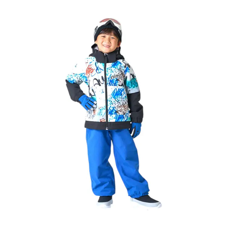 Jackets / Snow: Nima Kids Graffiti Snow Suits-WHITE (Japanese Brand) - Nima / White / 110 / 2025, 25JR-1601-21P-110, 25JR-1601-21P-120,