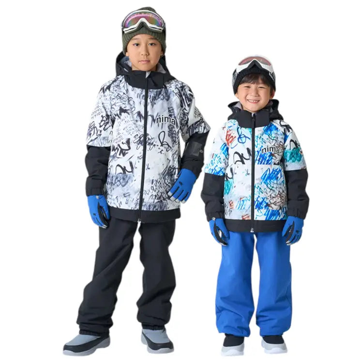 Jackets / Snow: Nima Kids Graffiti Snow Suits-WHITE (Japanese Brand) - 2025, 25JR-1601-21P-110, 25JR-1601-21P-120, 25JR-1601-21P-130,