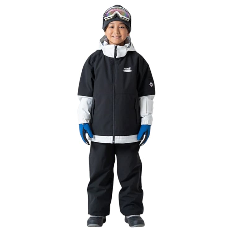 Jackets / Snow: Nima Kids Snow Suits-BLACK (Japanese Brand) - 2024, Black, Blue Flower, Clothing, Goggles Specials x Snow Wear