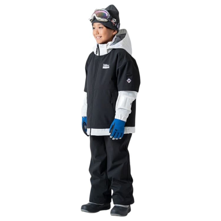 Jackets / Snow: Nima Kids Snow Suits-BLACK (Japanese Brand) - 2024, Black, Blue Flower, Clothing, Goggles Specials x Snow Wear