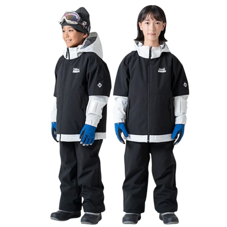 Jackets / Snow: Nima Kids Snow Suits-BLACK (Japanese Brand) - Nima / Black / 130 / 2024, Black, Blue Flower, Clothing, Goggles Specials x